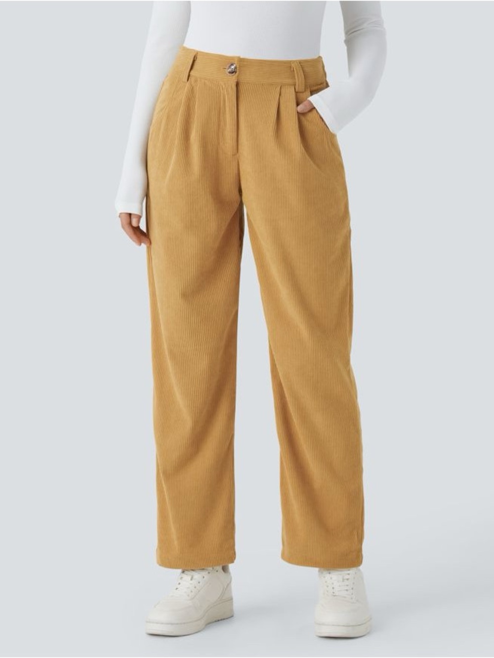 Halara Mid Rise Amber Gold Corduroy Casual Pants